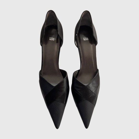 Vera Wang by Stuart Weitzman Black Satin Pointed Toe Pumps Eu40 - Picture 2 of 7